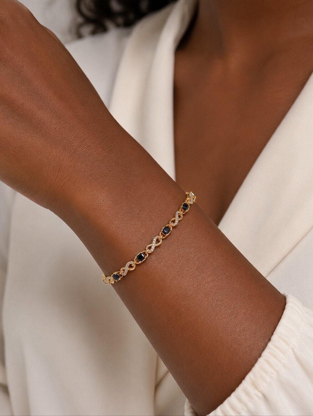 925 Silver Infinity Link Bracelet with Sapphire Blue CZ Accents